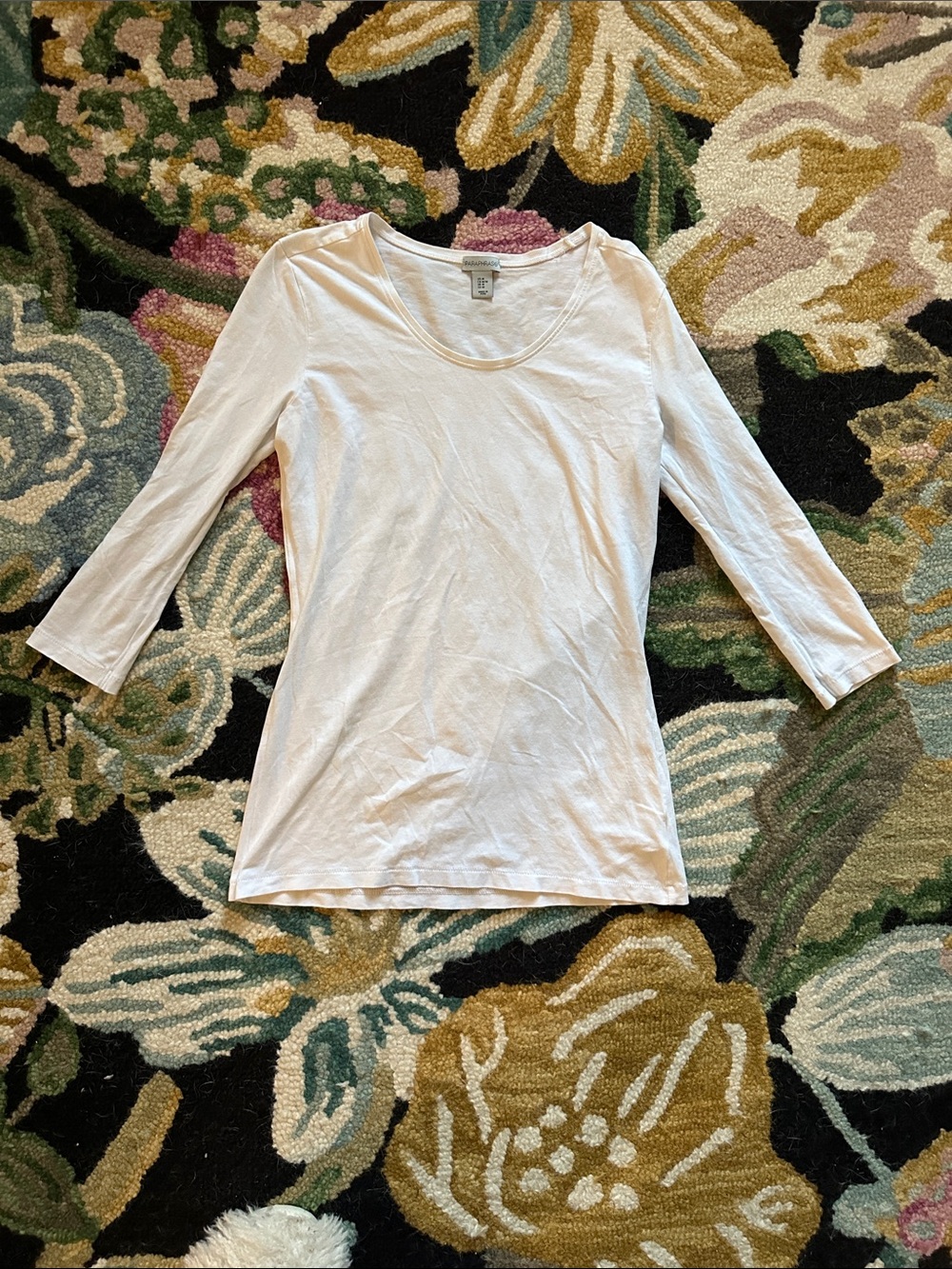 Paraphrase - Pima Cotton White Scoop Neck 3/4 Sleeve Layering Top - M